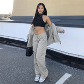 Lizakosht  Vintage Cargo Pants Baggy Jeans Women Casual High Waist Streetwear Pockets Straight Wide Leg Trousers Denim Overalls